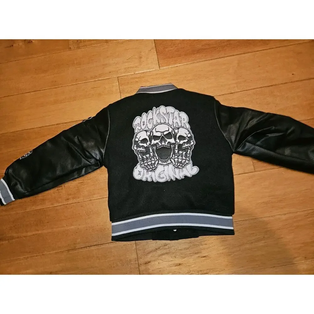 NWT! Rockstar Original YOUTH Boys Vidar Black Varsity Bomber Jacket SZ 6/7 $165